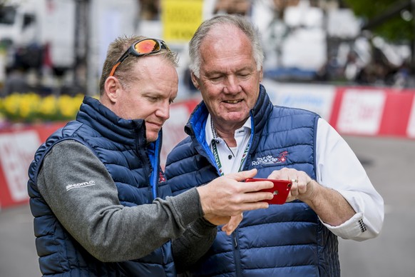 Pascal and Bernard Baertschi, technical directors of the Tour de Romandie pose during the third stage, a 18,75 km race against the clock around Chatel-Saint-Denis at the 76th Tour de Romandie UCI Worl ...