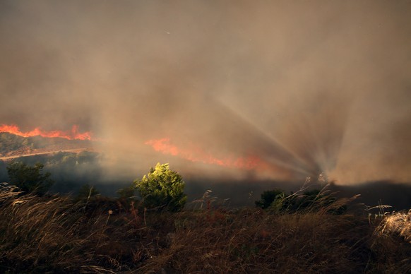 epaselect epa11545831 Thick smoke rises during a wildfire that broke out in an area of farmland and forest in Varnavas, Attica region, Greece, 11 August 2024. The forces working to extinguish the Varn ...