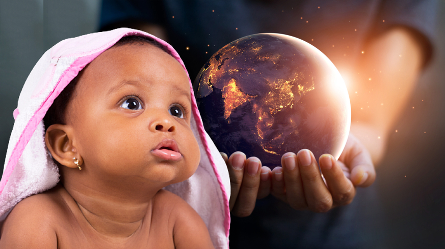 Une étude démontrant qu'un enfant qui venait de naître allait laisser une empreinte carbone de 58,6 tonnes métriques par an.