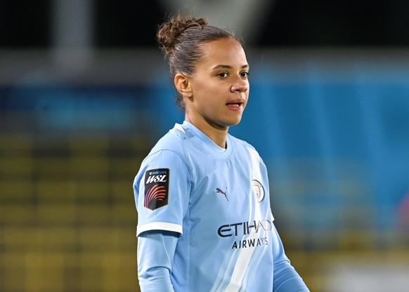 Manchester, England, 12th September 2025. Iman Beney of Manchester City during the Manchester City Women vs Brighton Women Barclay s Women s Super League match at the Academy Stadium, Manchester. Pict ...