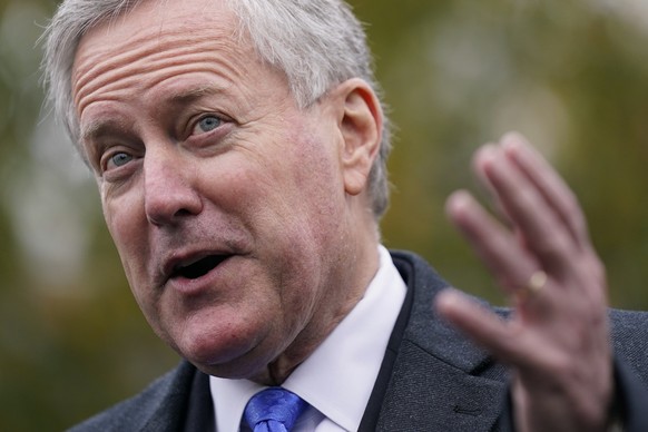 FILE - White House chief of staff Mark Meadows speaks with reporters outside the White House, Oct. 26, 2020, in Washington. The House panel investigating the Jan. 6 Capitol insurrection says it has