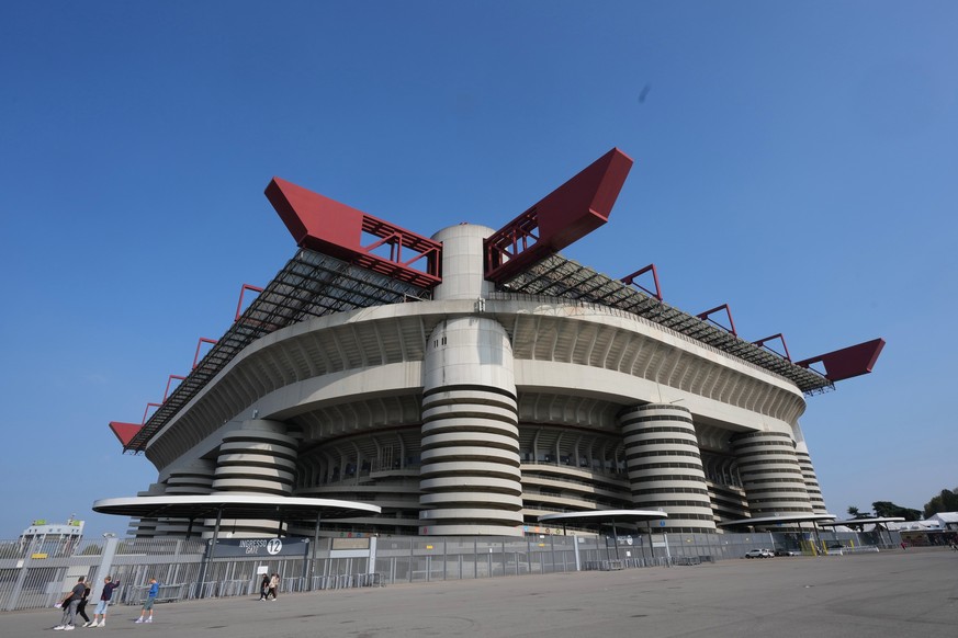 A view of San Siro Stadium, where the Organising Committee for the Olympic and Paralympic Winter Games Milano-Cortina 2026 unveils the concept for the opening ceremony, in Milan, Italy, Thursday, Oct. ...
