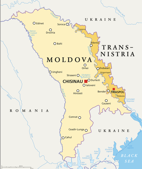 carte représentant la Moldavie et la région de Transnitrie