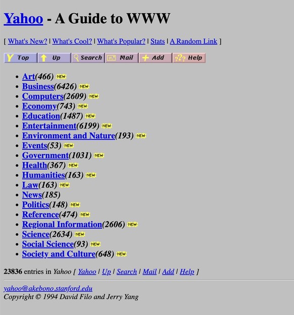 Voilà à quoi ressemblait Yahoo! en 1994.