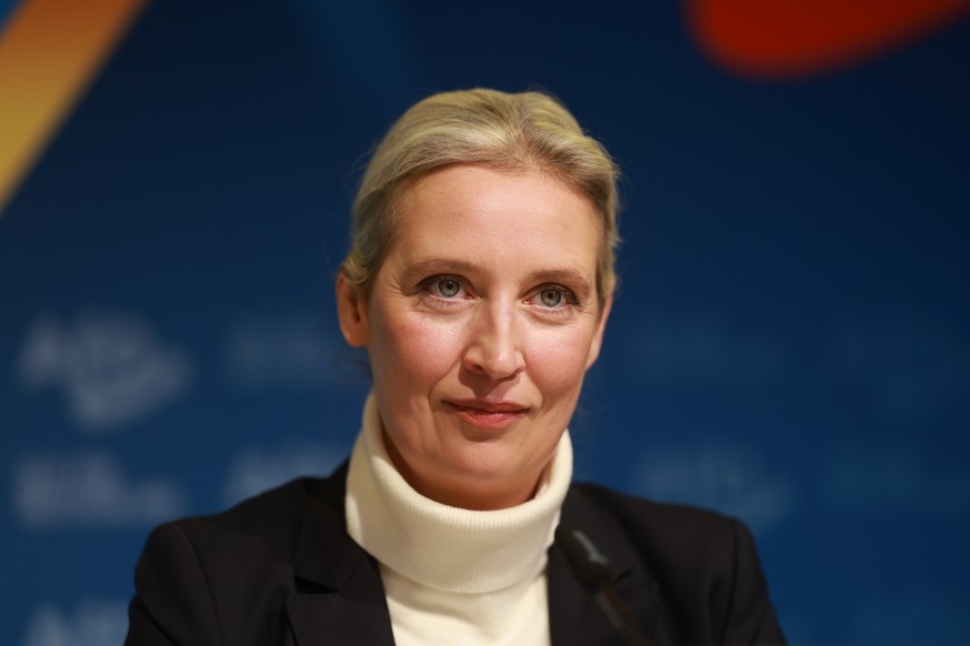 epa11761898 Alternative for Germany (AfD) party and faction co-chairwoman and top candidate for the federal election Alice Weidel looks on during a press conference of the Alternative for Germany (AfD ...