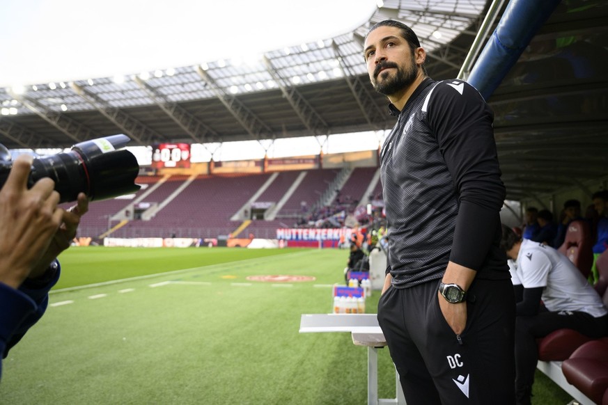 L&#039;entraineur assistant du FC Basel Davide Calla lors de la rencontre de football de Super League entre le Servette FC, SFC, et FC Basel 1893, FCB, ce jeudi 25 mai 2023 au stade de Geneve a Geneve ...