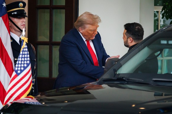 U.S. President Donald Trump welcomes Ukraine President Volodymyr Zelensky to the West Wing of the White House on August 8, 2025 in Washington, D.C. Trump is hosting Zelensky and other European leaders ...