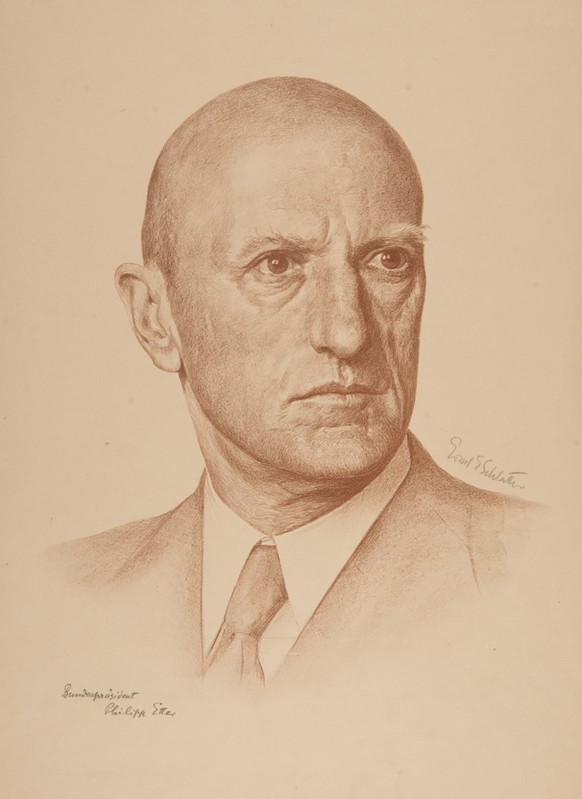 Le conseiller fédéral zougois Philipp Etter, ici en 1943, contribua au transfert de la dépouille de Zwyssig.
https://sammlung.nationalmuseum.ch/de/list/collection?detailID=100153283