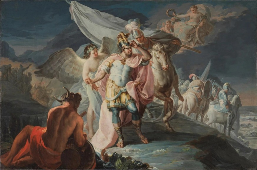 Une probable source d’inspiration pour Jacques-Louis David: Hannibal vainqueur contemple pour la première fois l’Italie depuis les Alpes, Francisco Goya, 1771.
https://en.wikipedia.org/wiki/The_Victor ...