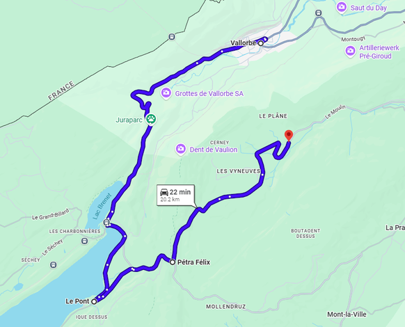 Le parcours que les éléments de construction doivent emprunter pour monter dans le massif du Jura.