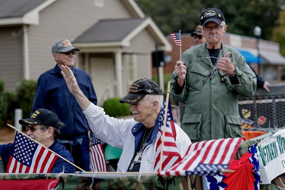 epa11715242 A group of Vietnam War era veterans participate in the annual Veterans Day Parade in Marietta, Georgia, USA, 11 November 2024. Veterans Day in the United States began as Armistice Day to c ...