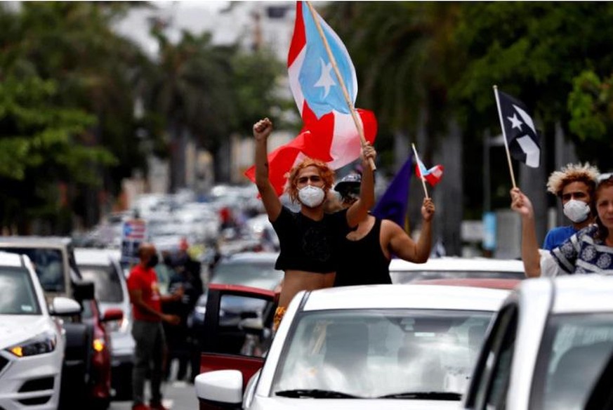 La célébration du 1er mai à San Juan 2020 s'est fait dans un cortège de voitures pour respecter les recommandations sanitaires liées aux Covid.