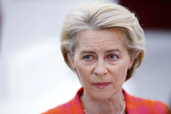 epa11279458 President of the European Commission Ursula von der Leyen talks to Latvia&#039;s public broadcasters during the pre-election campaign in Riga, Latvia, 15 April 2024. Ursula von der Leyen h ...