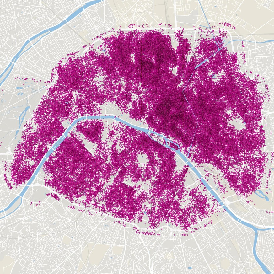 L&#039;emplacement des Airbnb à Paris.