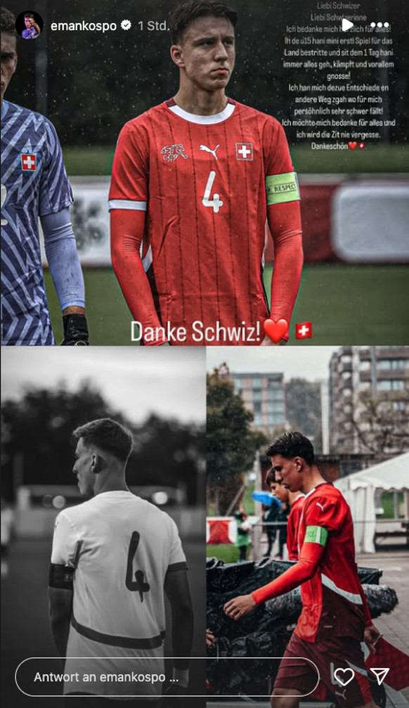 Eman Kospo auf Instagram gegen die Schweiz und für Bosnien-Herzegowina