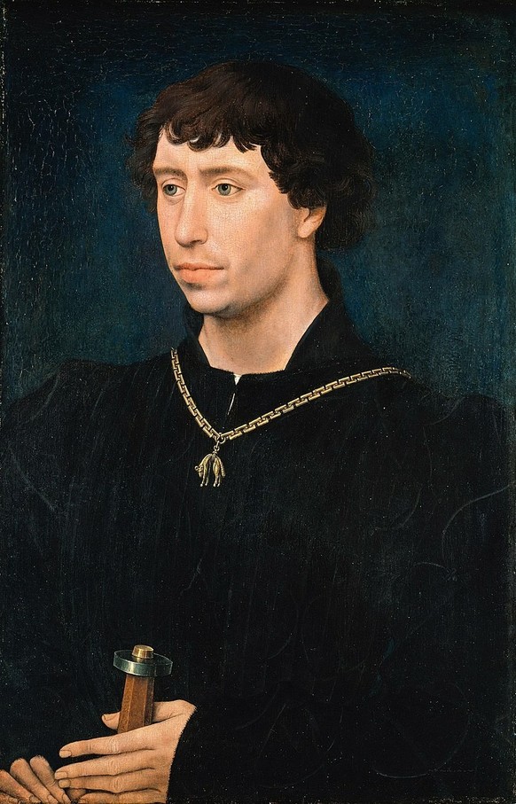 Charles le Téméraire, portrait peint vers 1460, œuvre de Rogier Van der Weyden.
https://de.wikipedia.org/wiki/Karl_der_K%C3%BChne#/media/Datei:Charles_the_Bold_1460.jpg