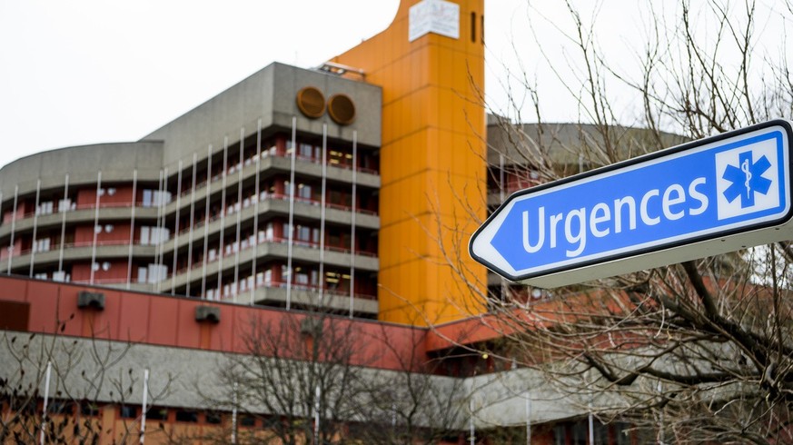 Un panneau indiques le service des Urgences de l&#039;Hopital lors d&#039;une conference de presse sur la presentation de la vision strategique de l&#039;Hopital du Valais - Spital Wallis pour la peri ...