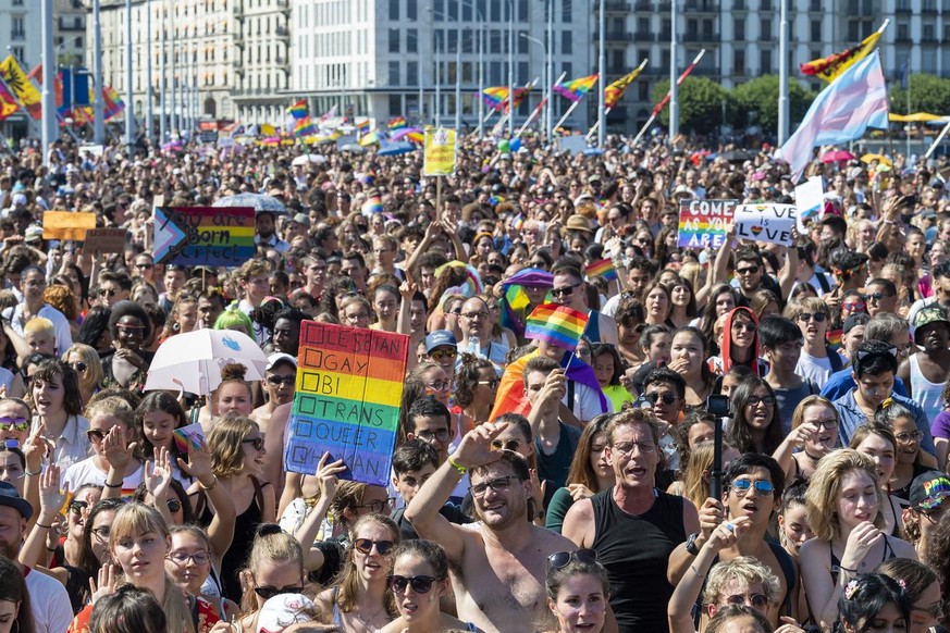 Marche des fiertés, Genève 06, 2019. (KEYSTONE/Martial Trezzini)