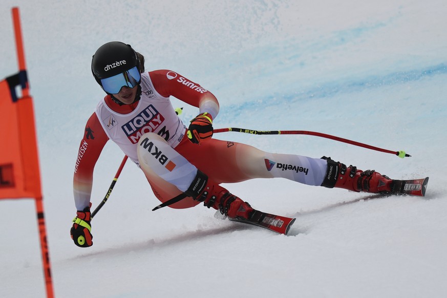 Switzerland's Malorie Blanc speeds down the course during an alpine ski, women's World Cup downhill training, in Kvitfjell, Norway, Thursday, Feb. 27, 2025. (AP Photo/Marco Trovati)
Norway A ...