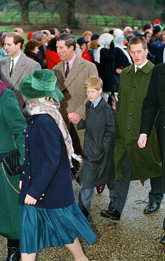 GREAT BRITAIN - DECEMBER 25: The Royal Family attending Christmas Day Service at Sandringham, From left to right : Prince Edward, Earl of Wessex, Prince Charles, Prince of Wales, Prince Harry and Pete ...