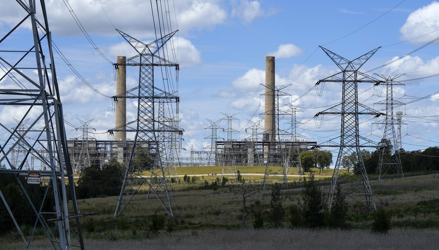 Power lines lead from the Liddell Power Station, a coal-powered thermal power station near Muswellbrook in the Hunter Valley, Australia on Nov. 2, 2021. Australia���s new government on Thursday formal ...