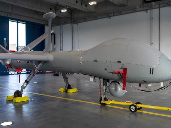 Le drone Hermes 900 HFE dans son hangar � Emmen. (Archive)