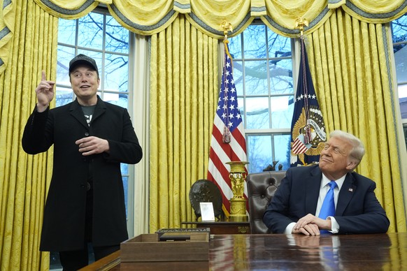 FILE - President Donald Trump listens as Elon Musk speaks in the Oval Office at the White House, Tuesday, Feb. 11, 2025, in Washington. (AP Photo/Alex Brandon, File)
Donald Trump,Elon Musk