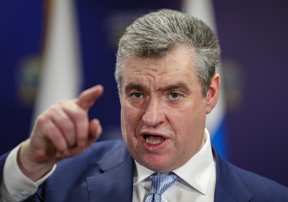 epa11099007 Presidential candidate of the Liberal Democratic Party of Russia (LDPR) Leonid Slutsky speaks after inauguration of his campaign headquarter in Moscow, Russia, 23 January 2024. The Russian ...