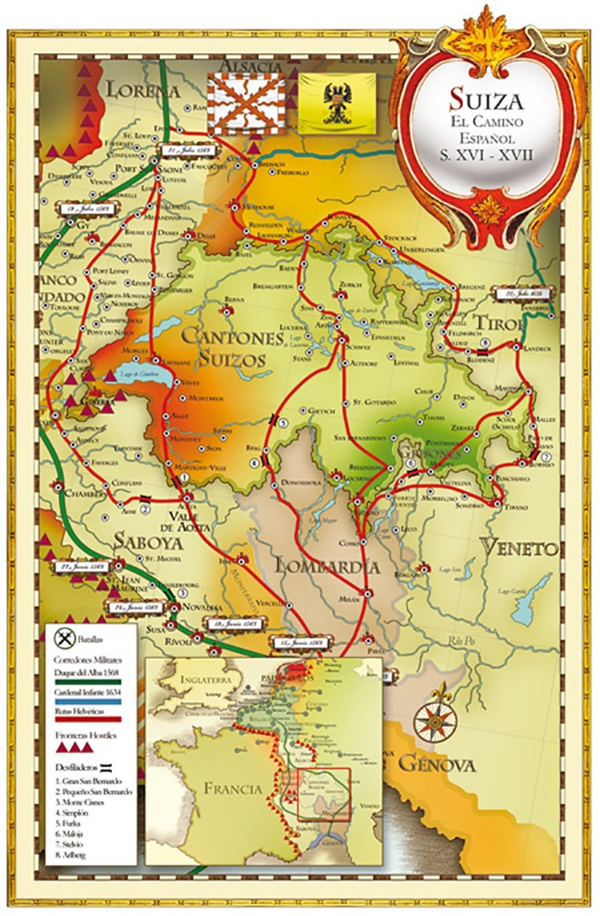 Le réseau des routes du «Camino Español» à travers la Suisse.
http://www.elcaminoespanol.com/camino2.html