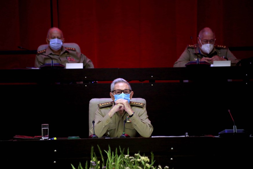 epa09139934 Army General Raul Castro Ruz (C), First Secretary of the Central Committee of the Communist Party of Cuba (CC PCC), attends the VIII Congress of the Communist Party of Cuba in Havana, Cuba ...