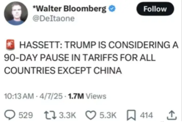 Fake Tweet von Walter Bloomberg liess die Aktien weltweit hüpfen.
