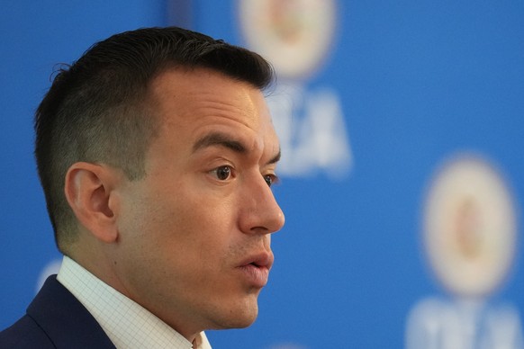 Ecuador's President Daniel Noboa speaks at the Organization of American States, Thursday, May 14, 2026, in Washington. (AP Photo/Jacquelyn Martin)
Daniel Noboa
