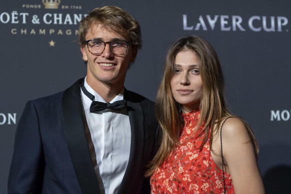 Alexander Zverev et Olga Sharypova lors de la Laver Cup 2019 à Genève.