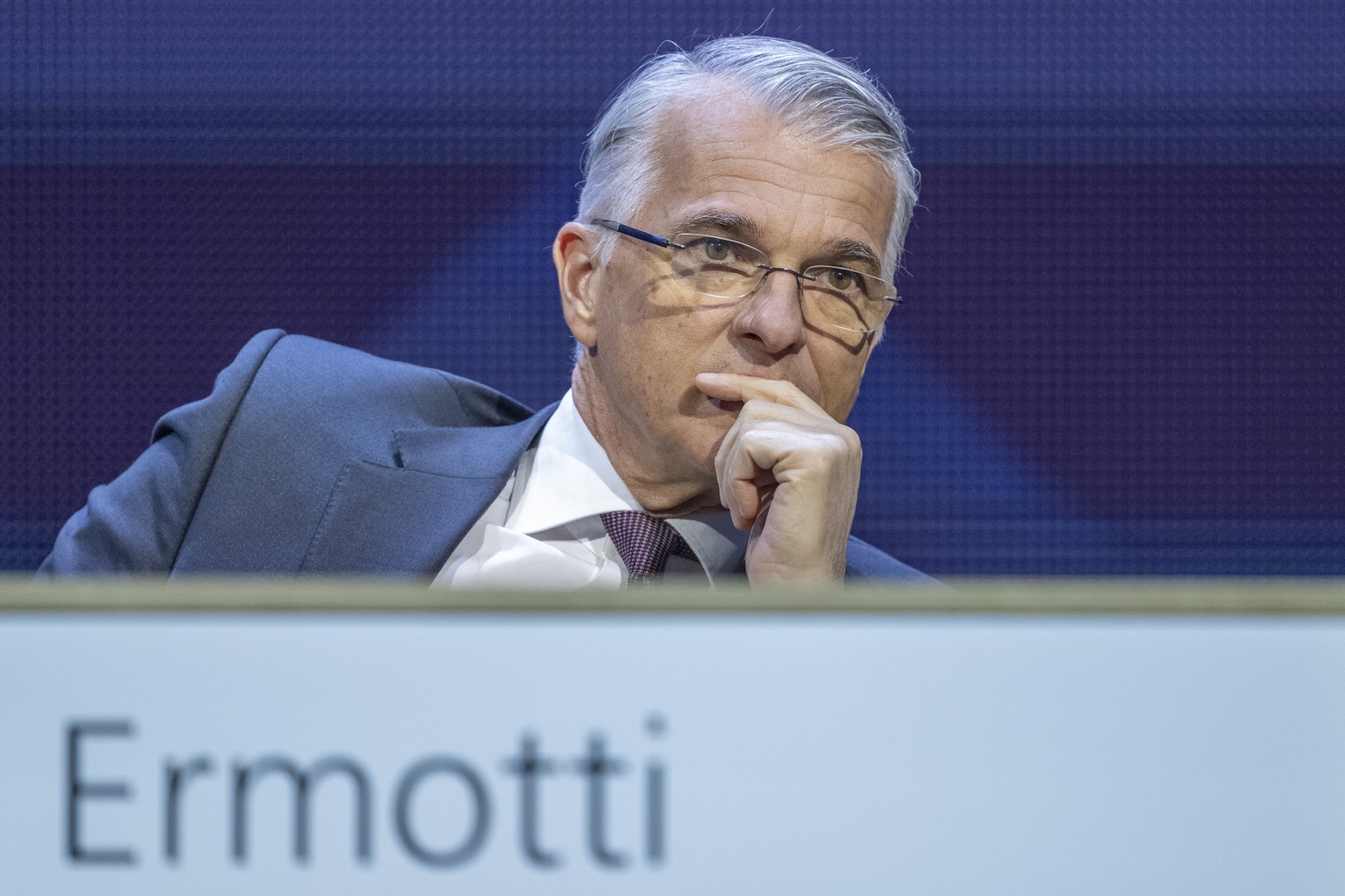 Der CEO von UBS, Sergio Ermotti, anlaesslich der Generalversammlung der Bank UBS in der Messe Luzern am Donnerstag, 10. April 2025 in Luzern. (KEYSTONE/Urs Flueeler).