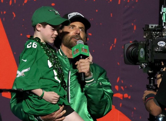 NEW ORLEANS, LOUISIANA - FEBRUARY 09: Bradley Cooper introduces the Philadelphia Eagles during the Super Bowl LIX Pregame at Caesars Superdome on February 09, 2025 in New Orleans, Louisiana. (Photo by ...