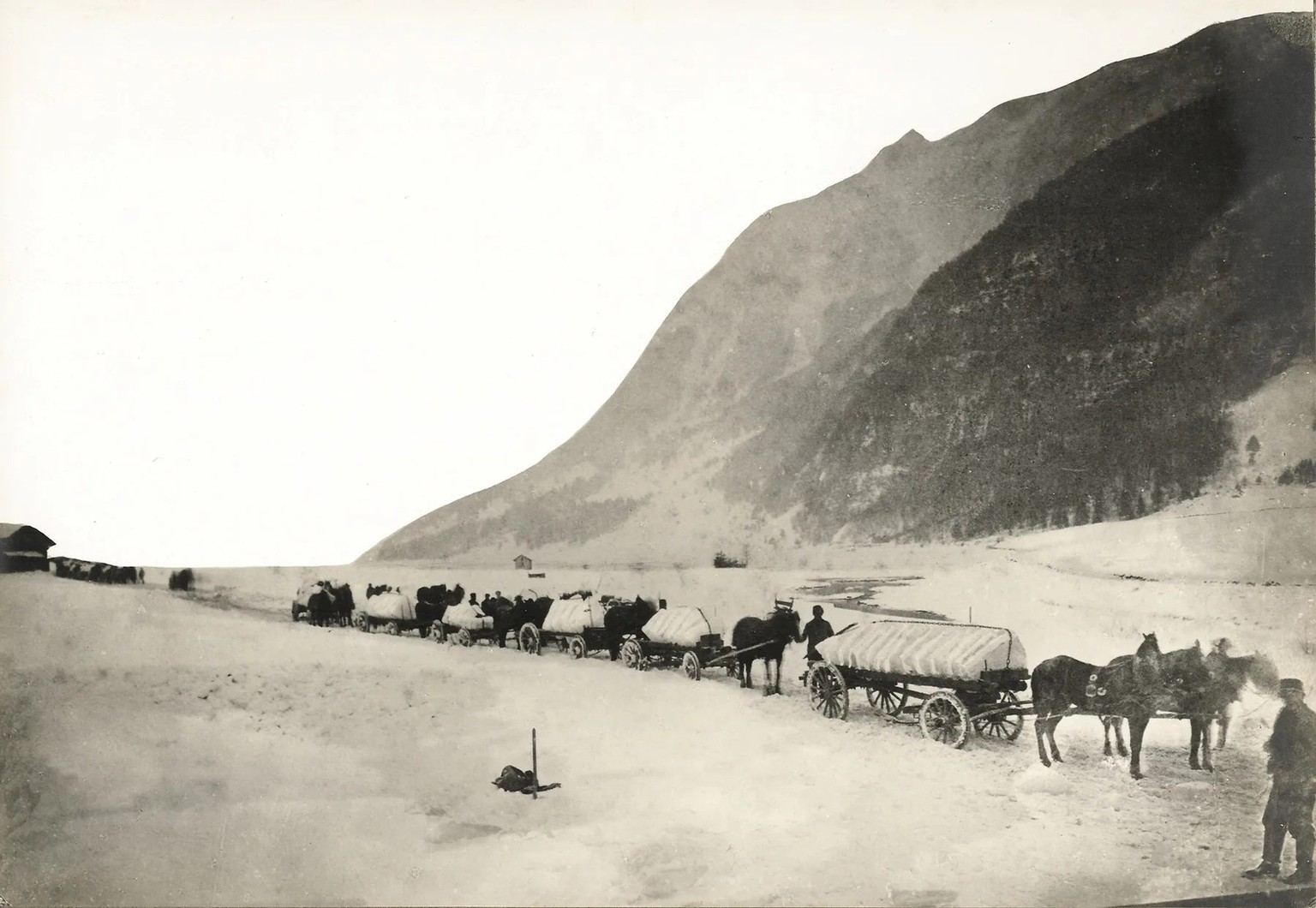 La glace extraite du lac du Klöntal était transportée à bord de charrettes tirées par des chevaux, 1876.
https://commons.wikimedia.org/wiki/File:A1-2_006_Eisbezug_aus_dem_Kl%C3%B6ntalersee_1876_77.jpg