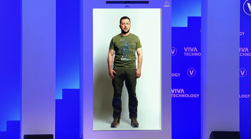 Zelensky Ukraine président Vivatech salon Paris hologramme technologie