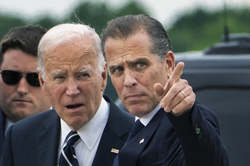 President Joe Biden talks with his son Hunter Biden as he arrives Delaware Air National Guard Base in New Castle, Del., Tuesday, June 11, 2024. (AP Photo/Manuel Balce Ceneta)
Joe Biden,Hunter Biden