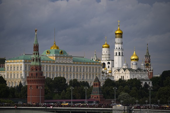 A view of the Grand Kremlin Palace and Ivan the Great Bell Tower in the Kremlin in Moscow, Russia, Thursday, Aug. 1, 2024. (AP Photo/Pavel Bednyakov)