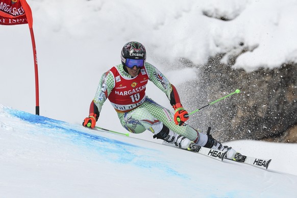 Andorra&#039;s Joan Verdu speeds down the course during the first run of an alpine ski, men&#039;s World Cup giant slalom in Val d&#039;sere, France, Saturday, Dec. 9, 2023. (AP Photo/Marco Trovati)
