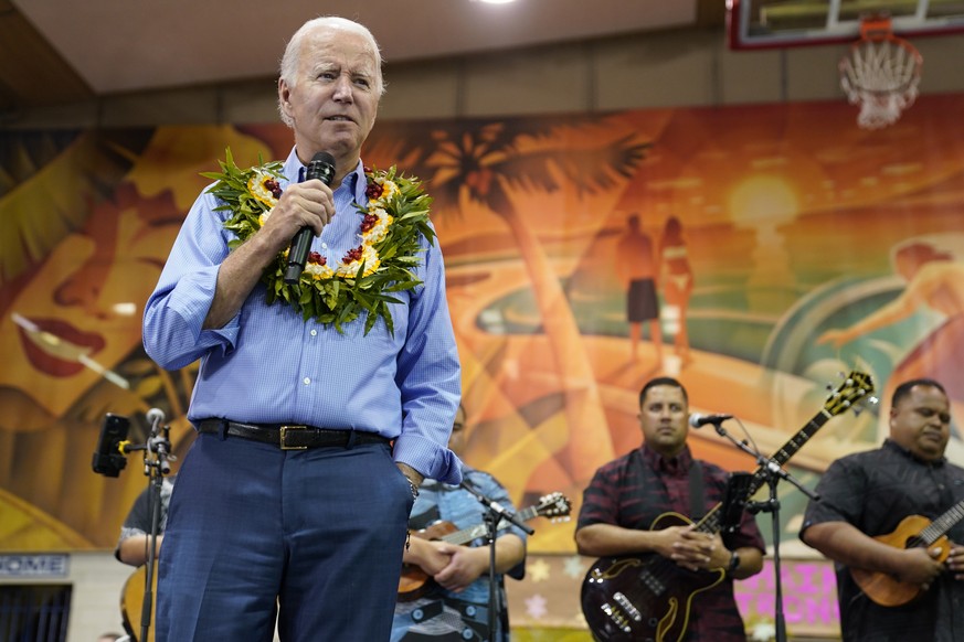 Le président américain Joe Biden en plein discours à Hawaï, lundi.