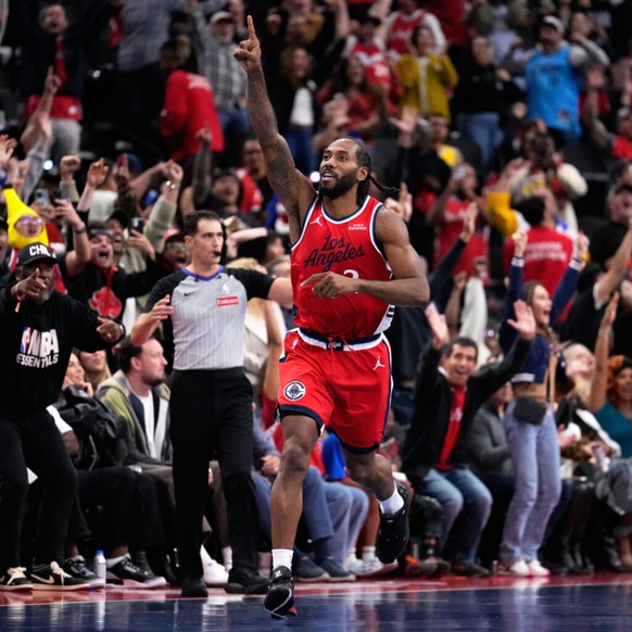 La joie de Kawhi Leonard, auteur du panier de la victoire face aux Pelicans