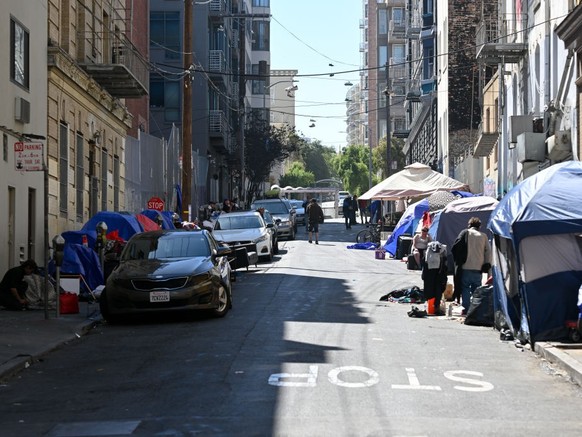 SAN FRANCISCO, CA - AUGUST 28: Homeless encampment and homeless people are seen in Tenderloin District of San Francisco, California, United States on August 28, 2023. (Photo by Tayfun Coskun/Anadolu A ...