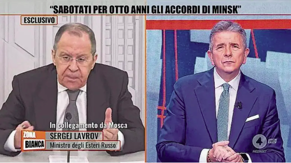 Le ministre russe des Affaires étrangères Sergei Lavrov à la télévision italienne.