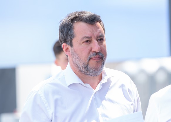 epa12166514 Matteo Salvini, Italian Minister for Infrastructure and Deputy Prime Minister attends the Victory Day rally organized by the European nationalist and far-right political party Patriotes.eu ...