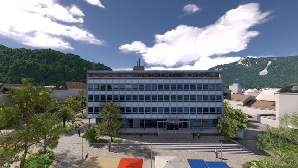 Vue de la Place du Marché depuis l&#039;Ancienne Maison de Ville.