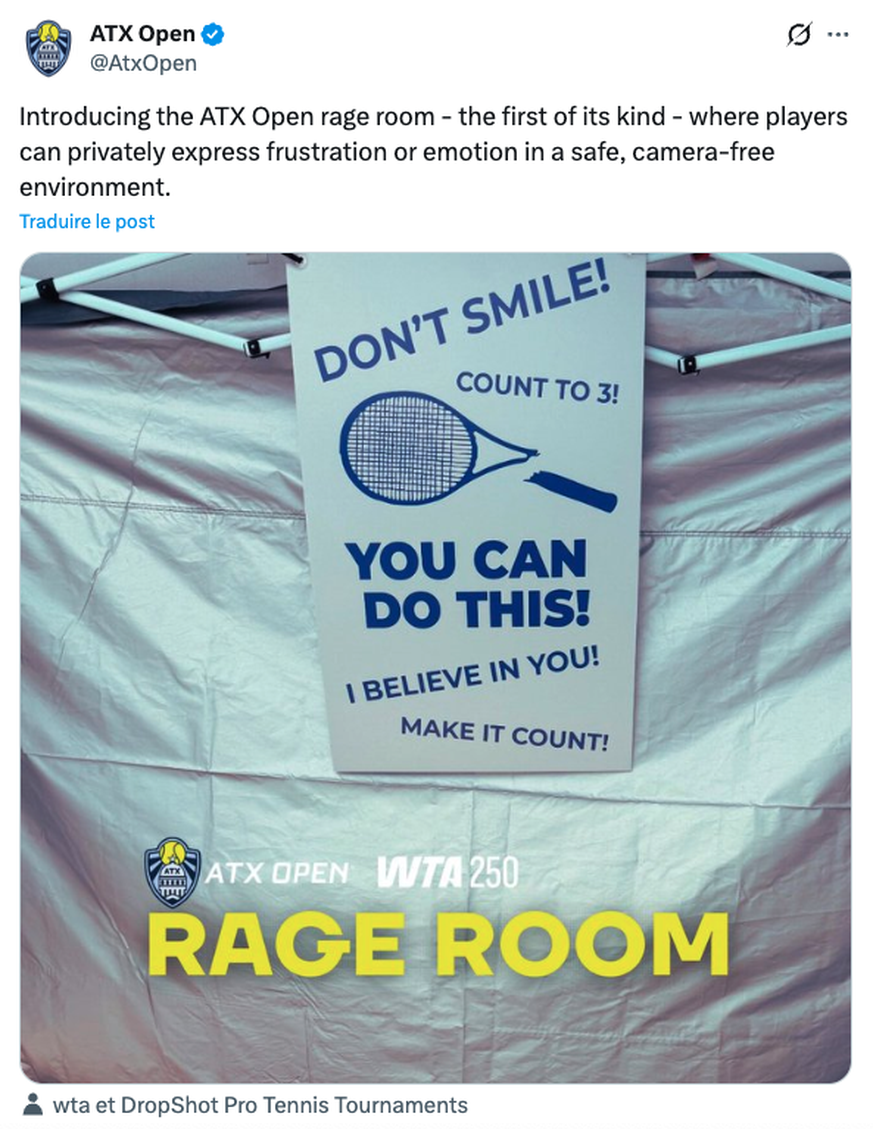Le tournoi WTA 250 d'Austin a aménagé une rage room pour les joueuses. Une première dans le tennis.