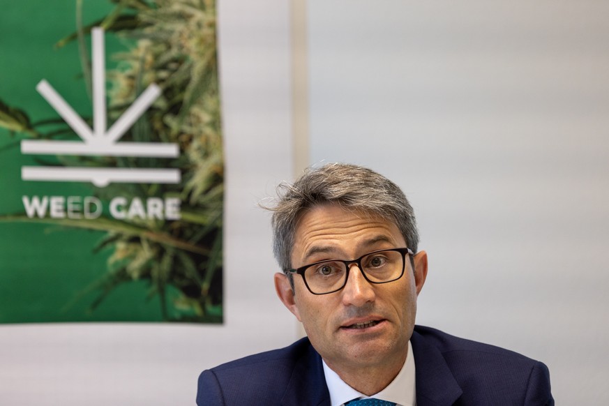 Lukas Engelberger, Regierungsrat, Gesundheitsdirektor Basel-Stadt, referiert am Donnerstag, 18. August 2022 in Basel, ueber den Start zur Umsetzung des Basler Pilotprojekts �Weed Care� zum regulierten ...