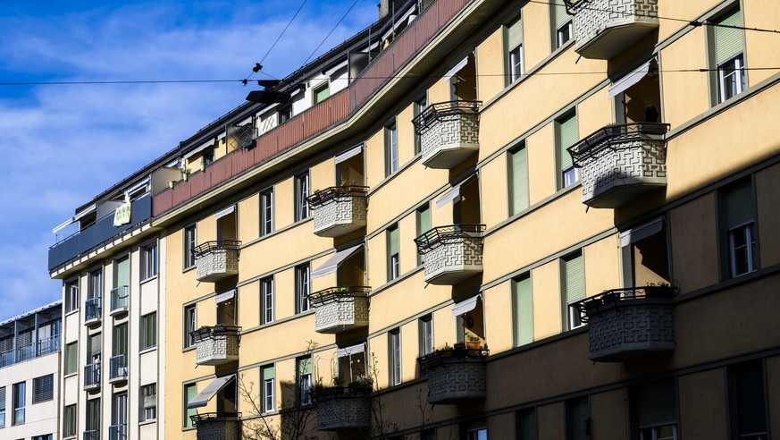 Une vue sur un quartier d&#039;habitation, de la rue Marterey, le mercredi 22 mars 2023 a Lausanne. La penurie de logements sur le marche immobilier helvetique ne connait pas de repit, notamment sur l ...