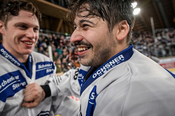 Ambri&#039;s Inti Pestoni celebrate after winning the final game between Czech Republic&#039;s Sparta Praha and Switzerland&#039;s HC Ambri-Piotta, at the 94th Spengler Cup ice hockey tournament in Da ...